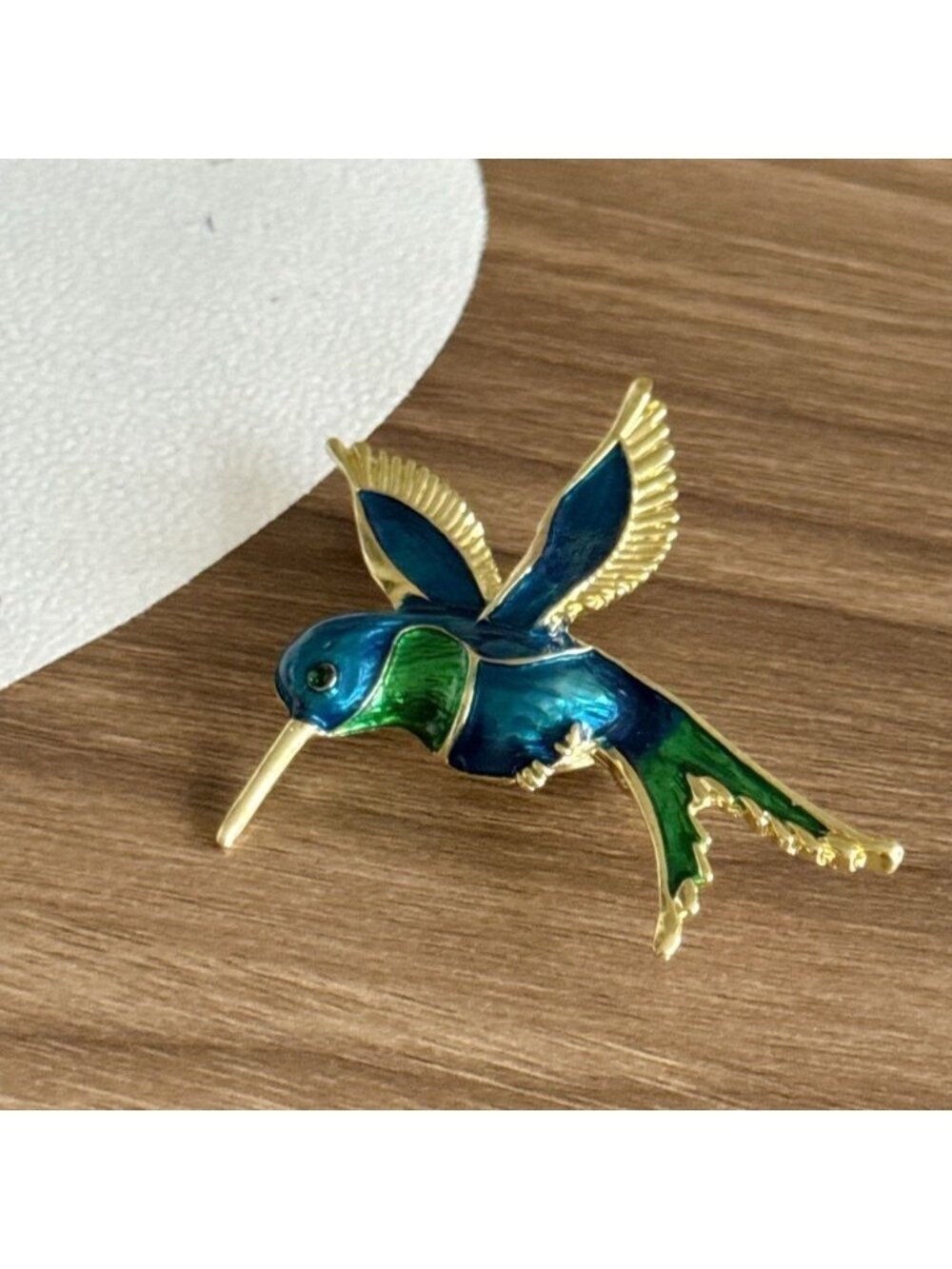 Blue and Green birds brooch Q595 - Picture 2 of 3